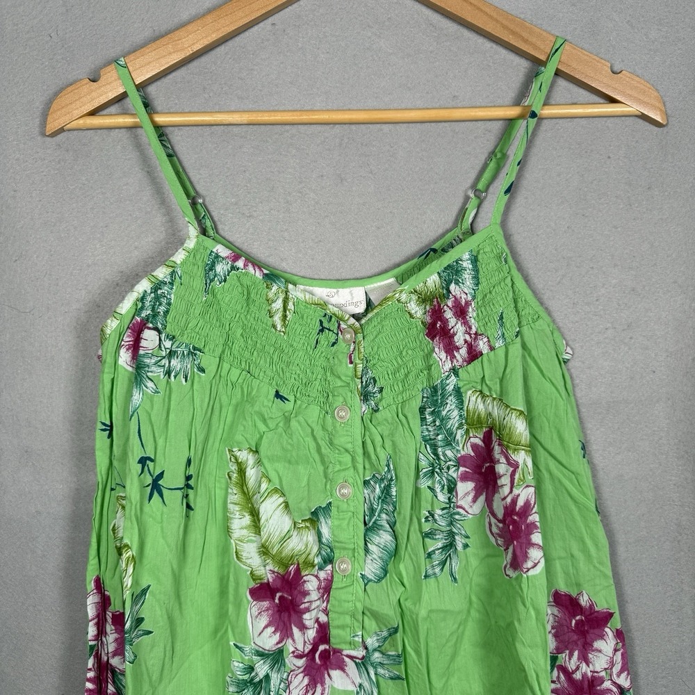 Soft Surroundings Maxi Dress Cottage Spaghetti Straps Green Floral Cotton